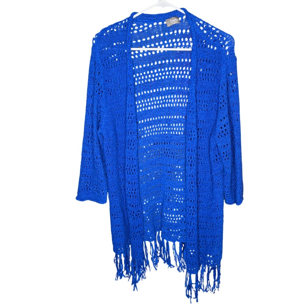 Travelers Collection by Chico's‎ Blue Crochet Fringe Cardigan Resort Wear M